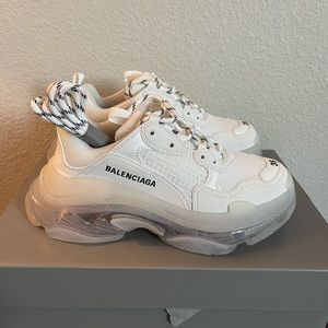 Balenciaga Women’s Triple S Sneaker Clear Sole in White